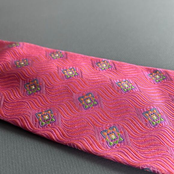 Robert Talbott Tie Silk Hand Sewn Jacquard pink colorful diamond patterned - Picture 5 of 9